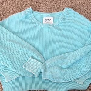aerie Light Aqua Ribbed Crewneck Sweater